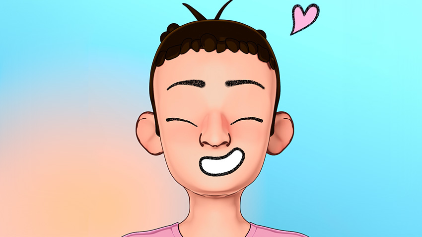 Cartoony self portrait of Victor smiling.