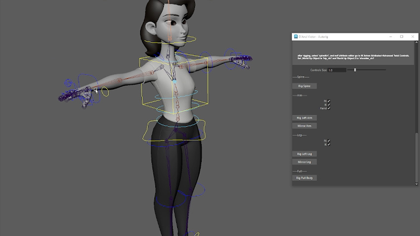 Screenshot of a rig within Autodesk Maya.