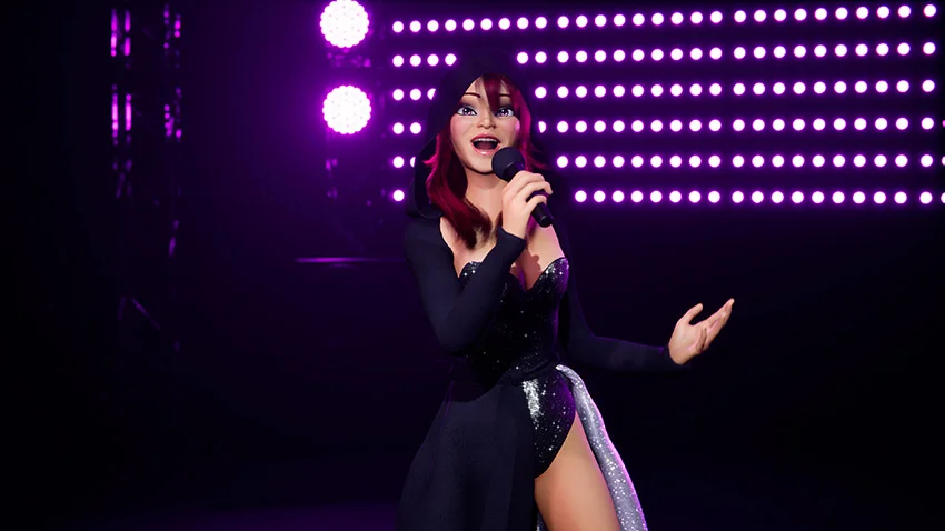 Alba, from the teaser for The Shaderz, is singing on a stage.