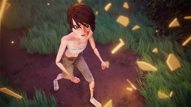 Ellis is surrounded by golden shards of glass as she looks around in awe.