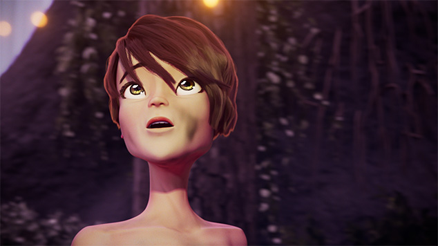 Ellis looks up at the golden light reflecting on her face.