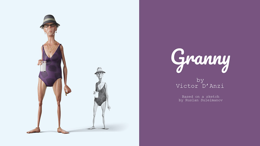 Victor's Granny model next to its concept sketch.